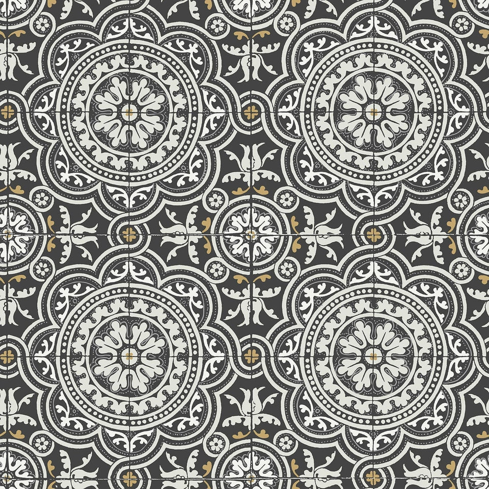 Cole & Son Piccadilly wallpaper — Grey & Metallic Gold on Black