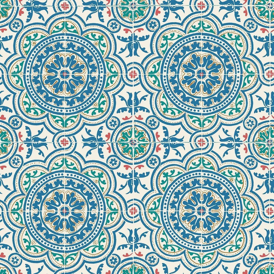 Cole & Son Piccadilly wallpaper — Denim & Rouge on Chalk
