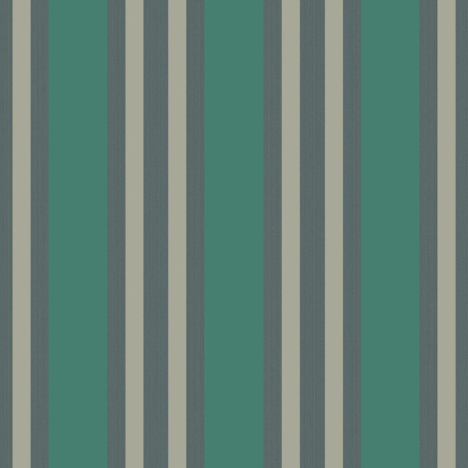 Cole & Son Polo Stripe wallpaper — Viridian & Metallic Gilver