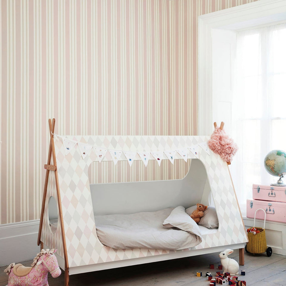 Cole & Son Polo Stripe wallpaper — Ballet Slipper room setting