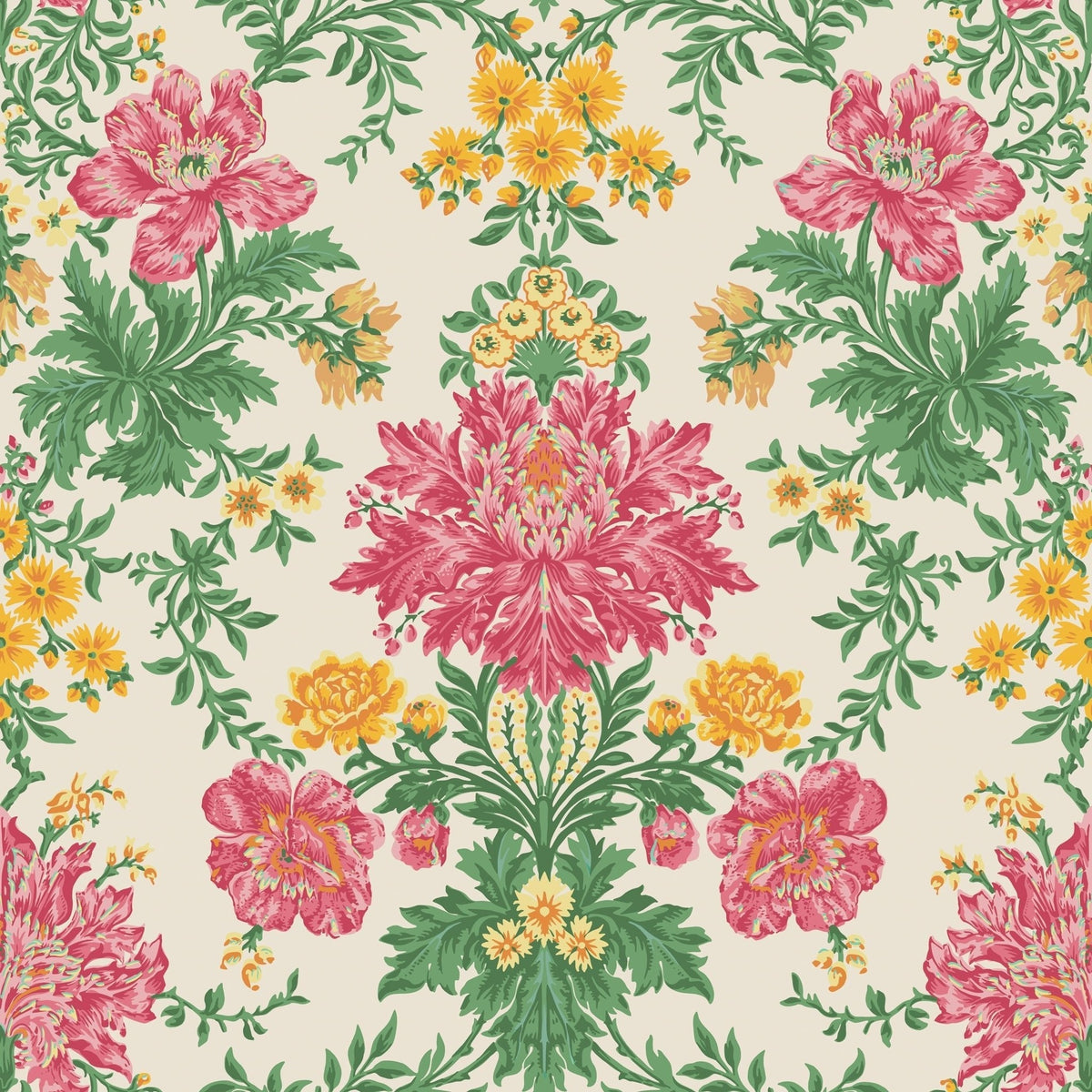 Cole & Son Poppies wallpaper — Soft Fuchsia, Buttercup and Fern on Cream