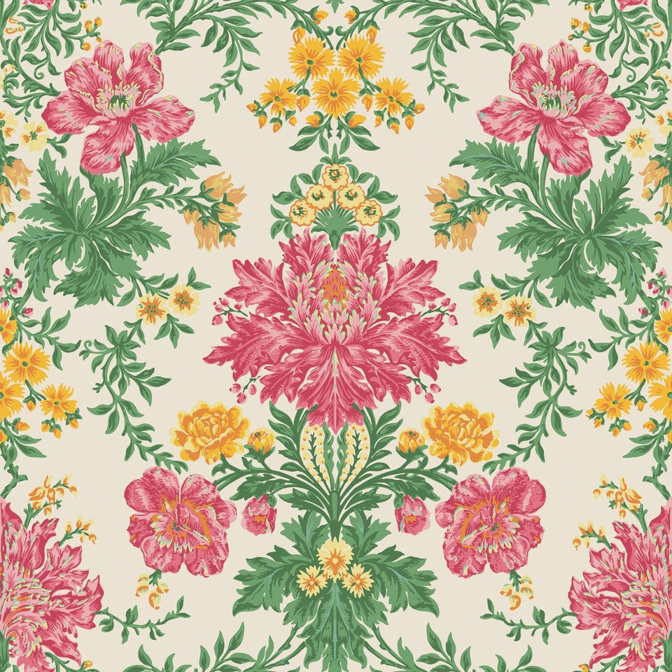 Cole & Son Poppies wallpaper — Soft Fuchsia, Buttercup and Fern on Cream