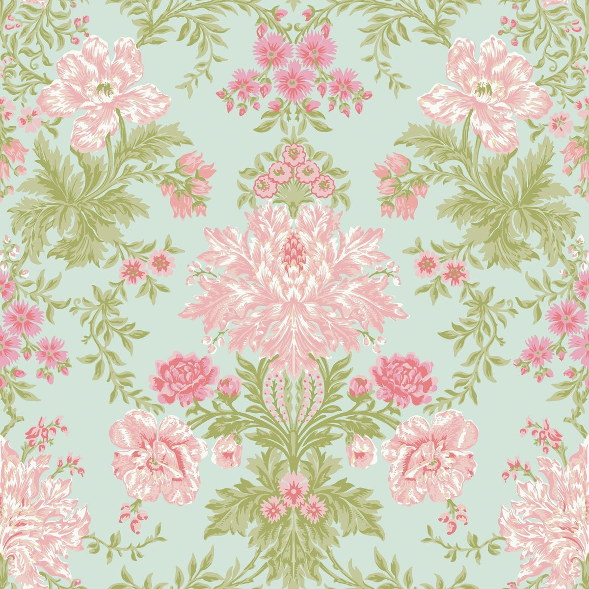 Cole & Son Poppies wallpaper — Soft Pink, Blush and Soft Green on Mint