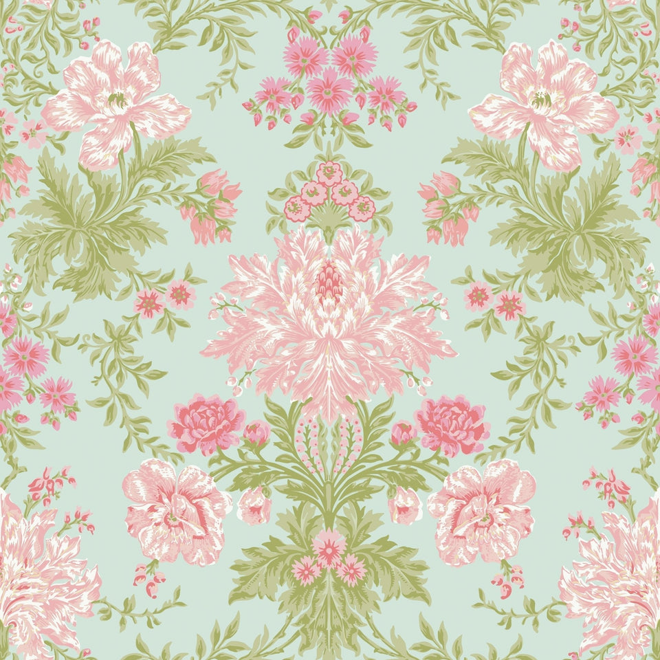 Cole & Son Poppies wallpaper — Soft Pink, Blush and Soft Green on Mint