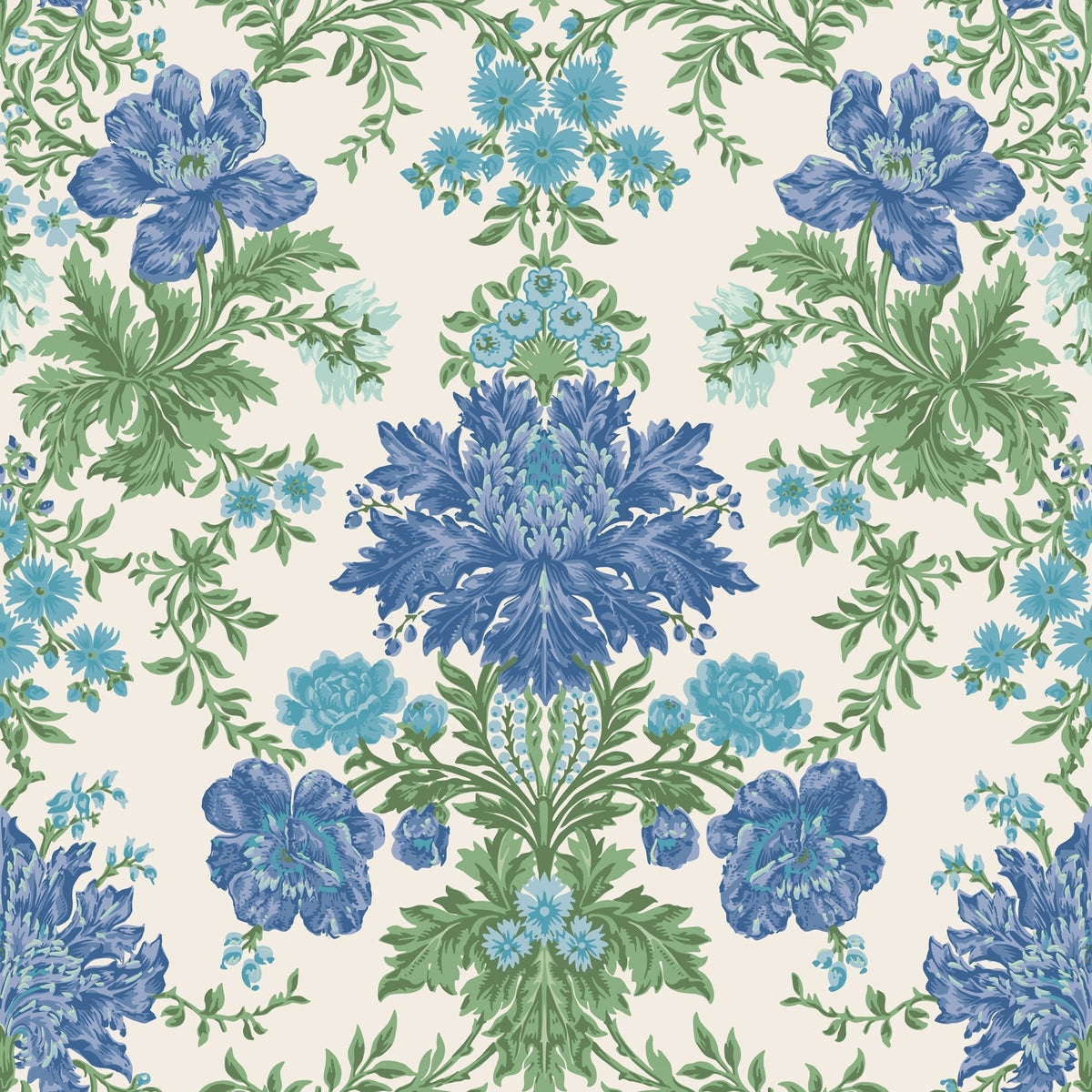 Cole & Son Poppies wallpaper — Sapphire, Cerulean and Moss on Stone