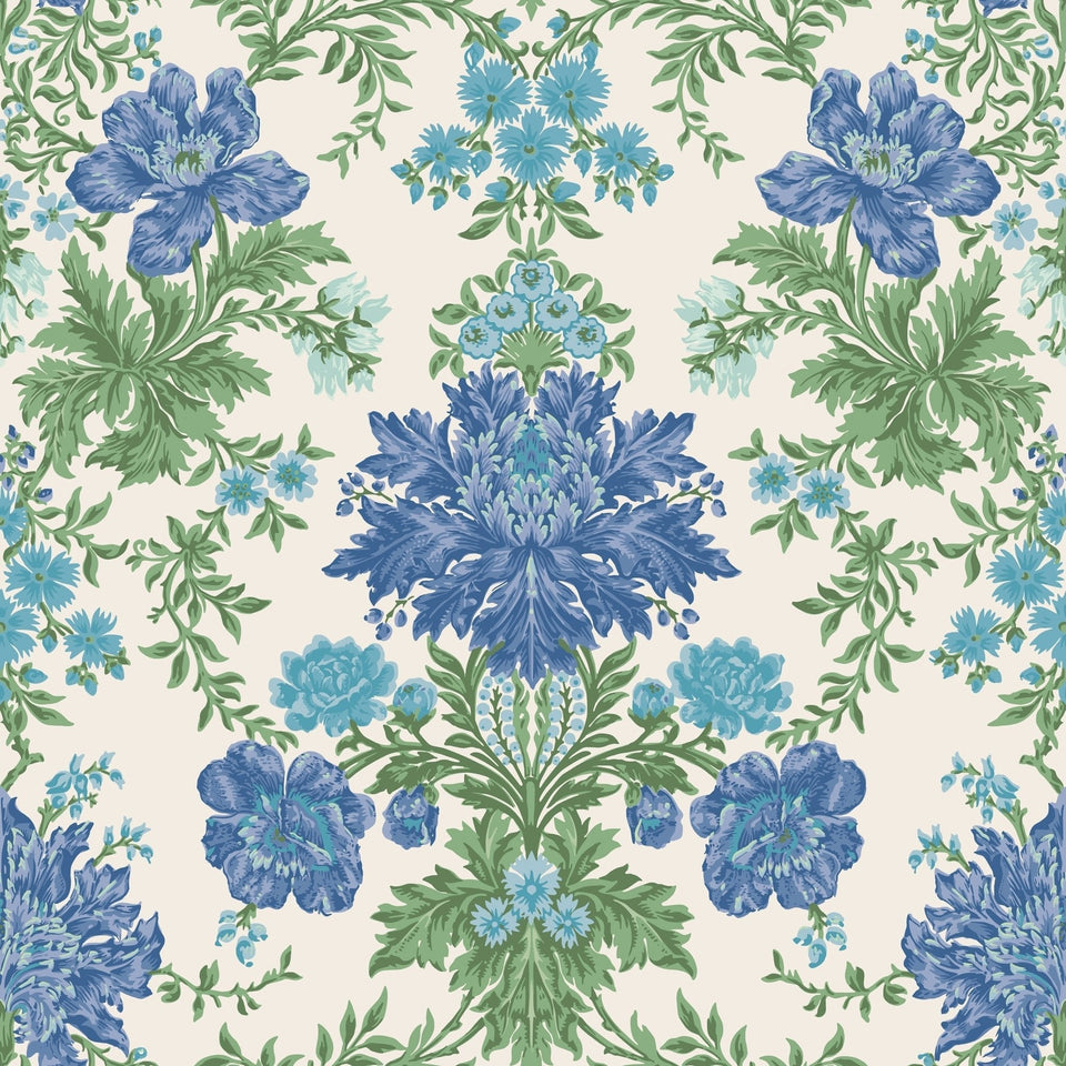 Cole & Son Poppies wallpaper — Sapphire, Cerulean and Moss on Stone