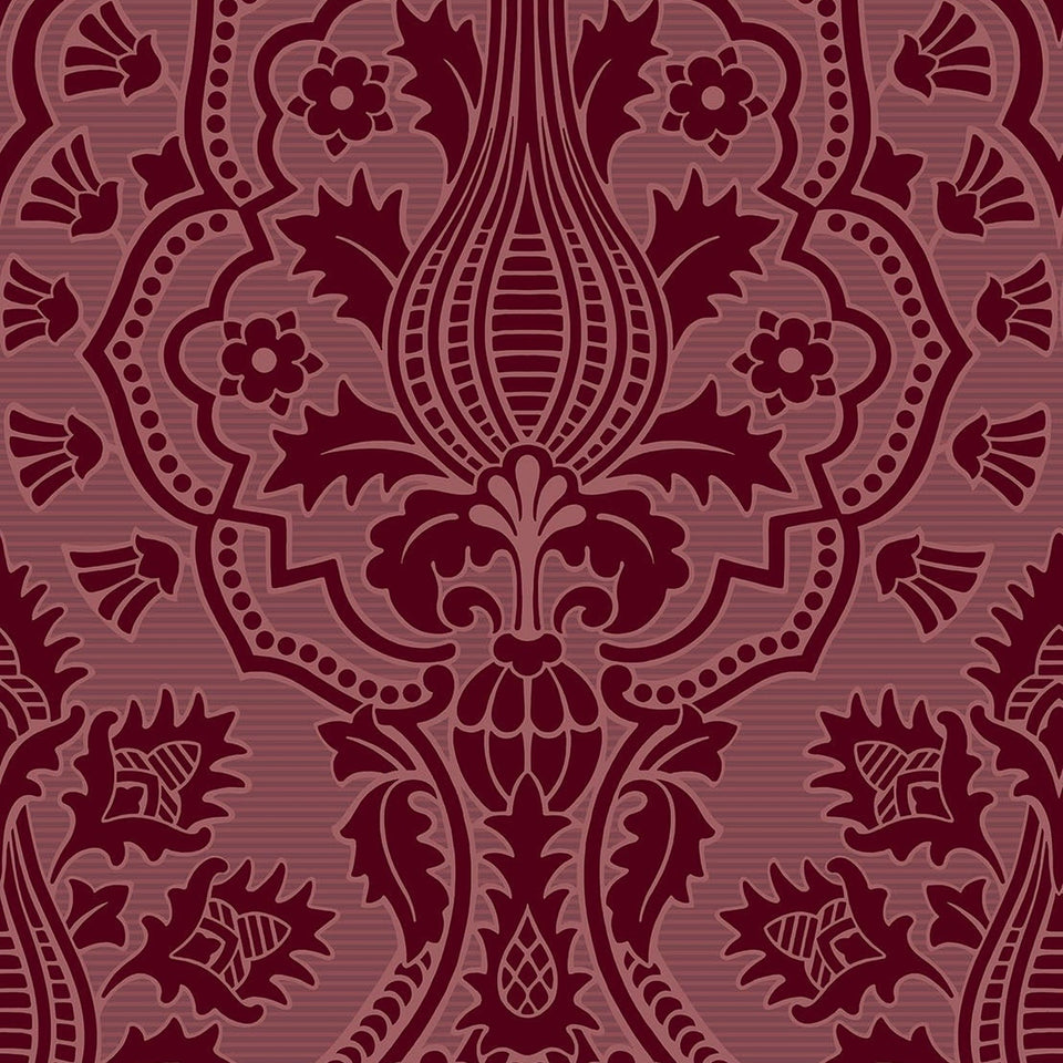 Pugin Palace Flock wallpaper in Claret by Cole & Son — design detail