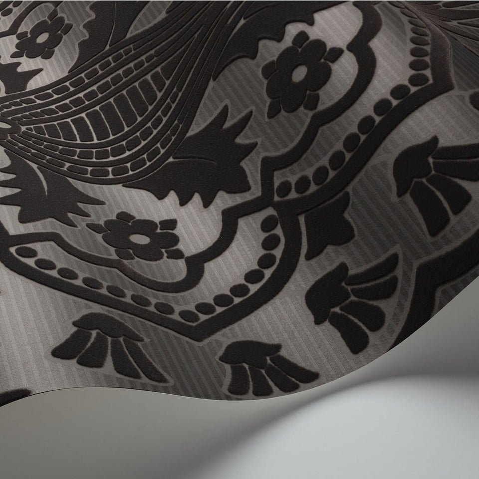 Pugin Palace Flock in Charcoal — flocked texture detail