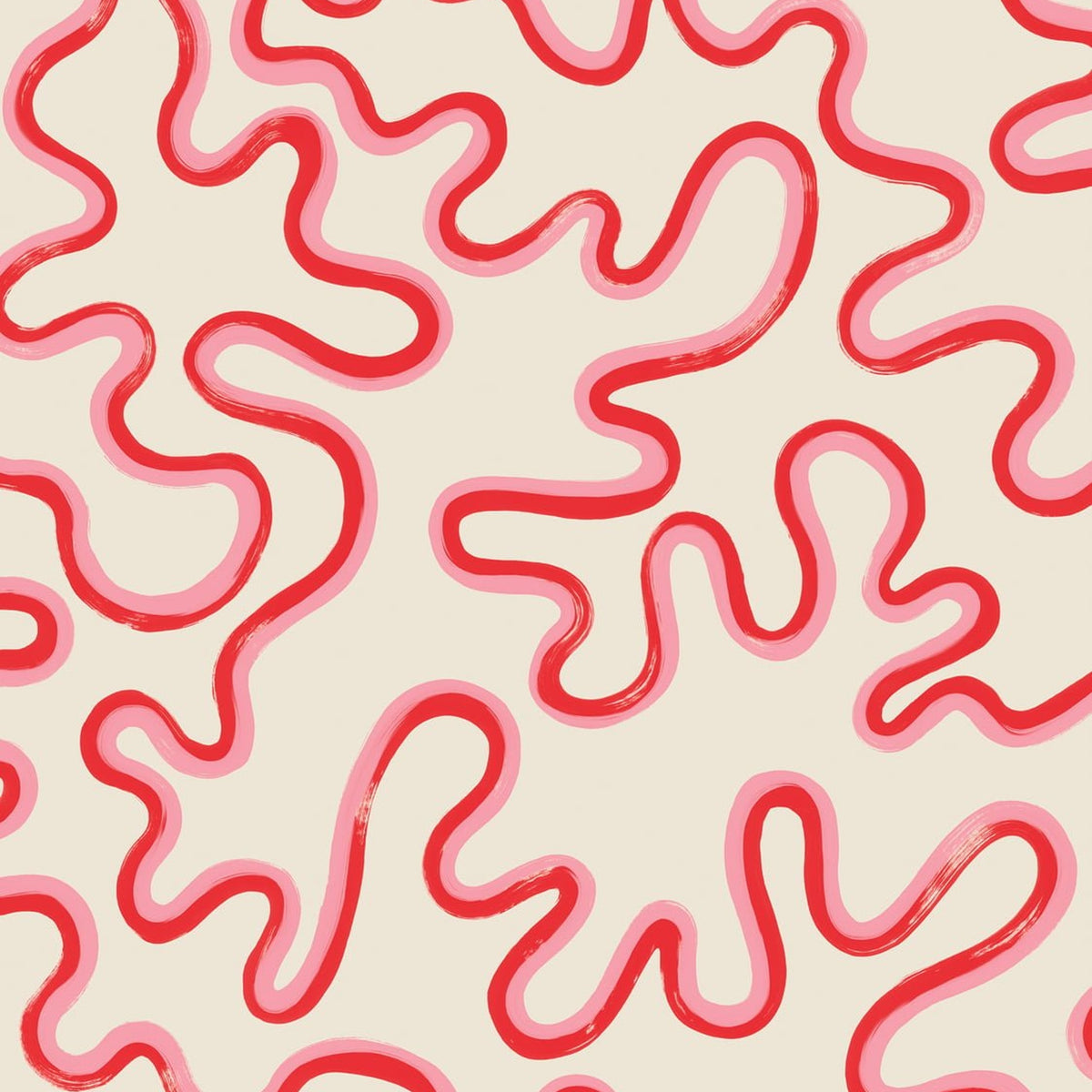 Rainforest Squiggle wallpaper in Crimson & Lipstick on Parchment by Cole & Son x Vivienne Westwood — design detail