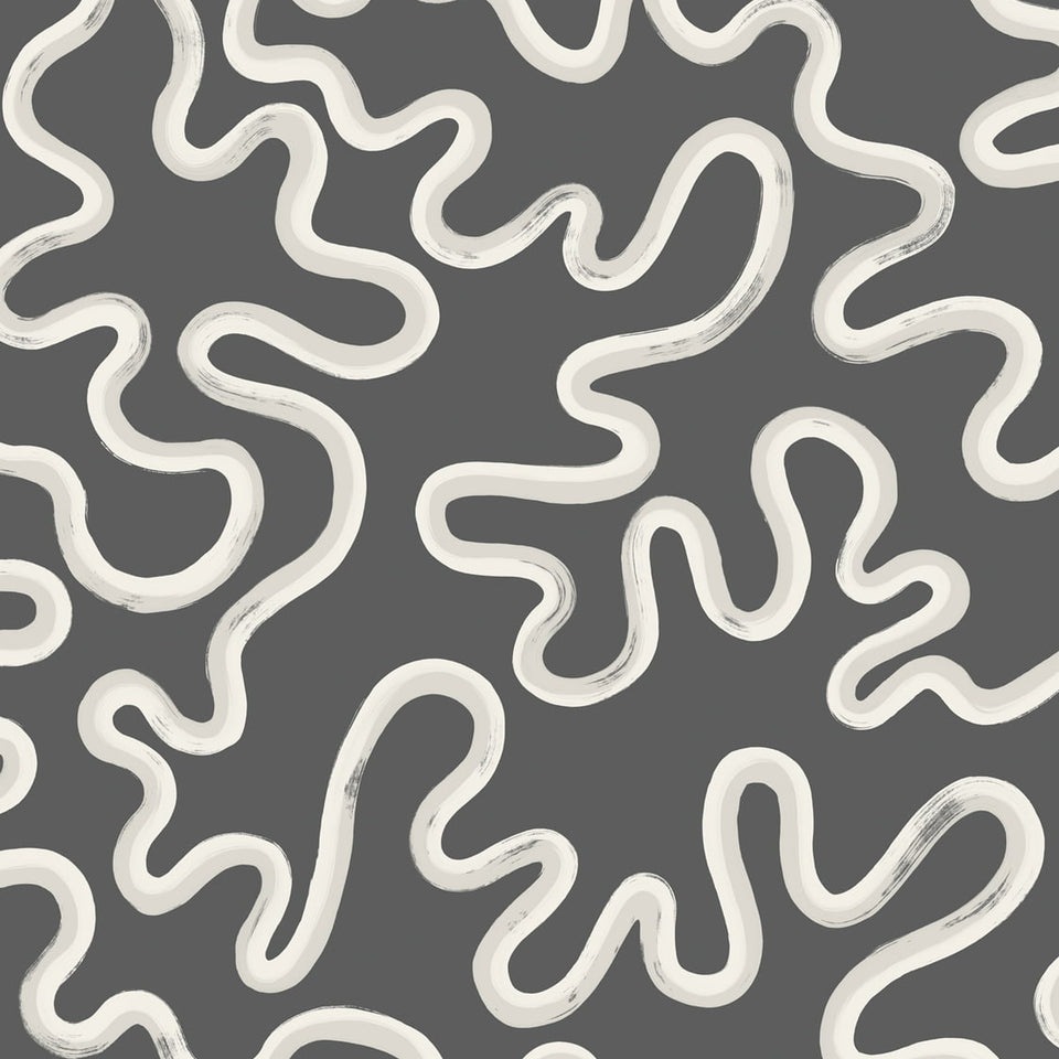 Rainforest Squiggle wallpaper in White & Grey on Charcoal by Cole & Son x Vivienne Westwood — design detail
