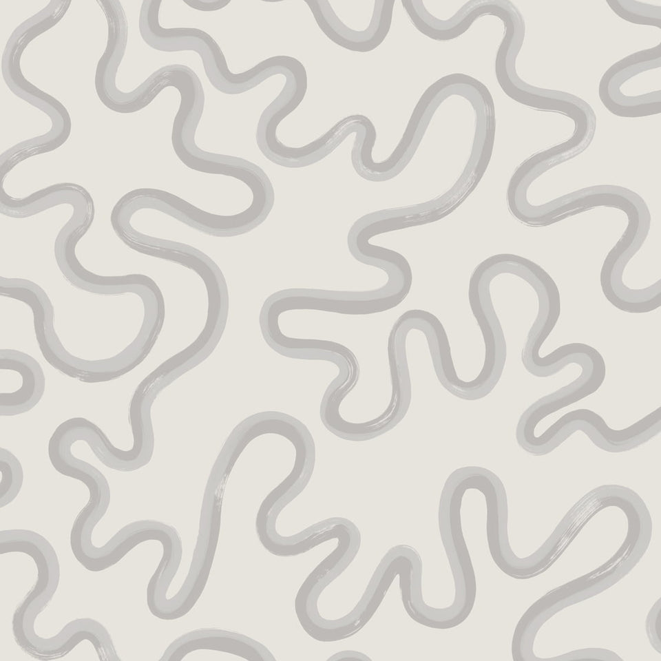 Rainforest Squiggle wallpaper in Soft Grey & Dove on Chalk by Cole & Son x Vivienne Westwood — design detail