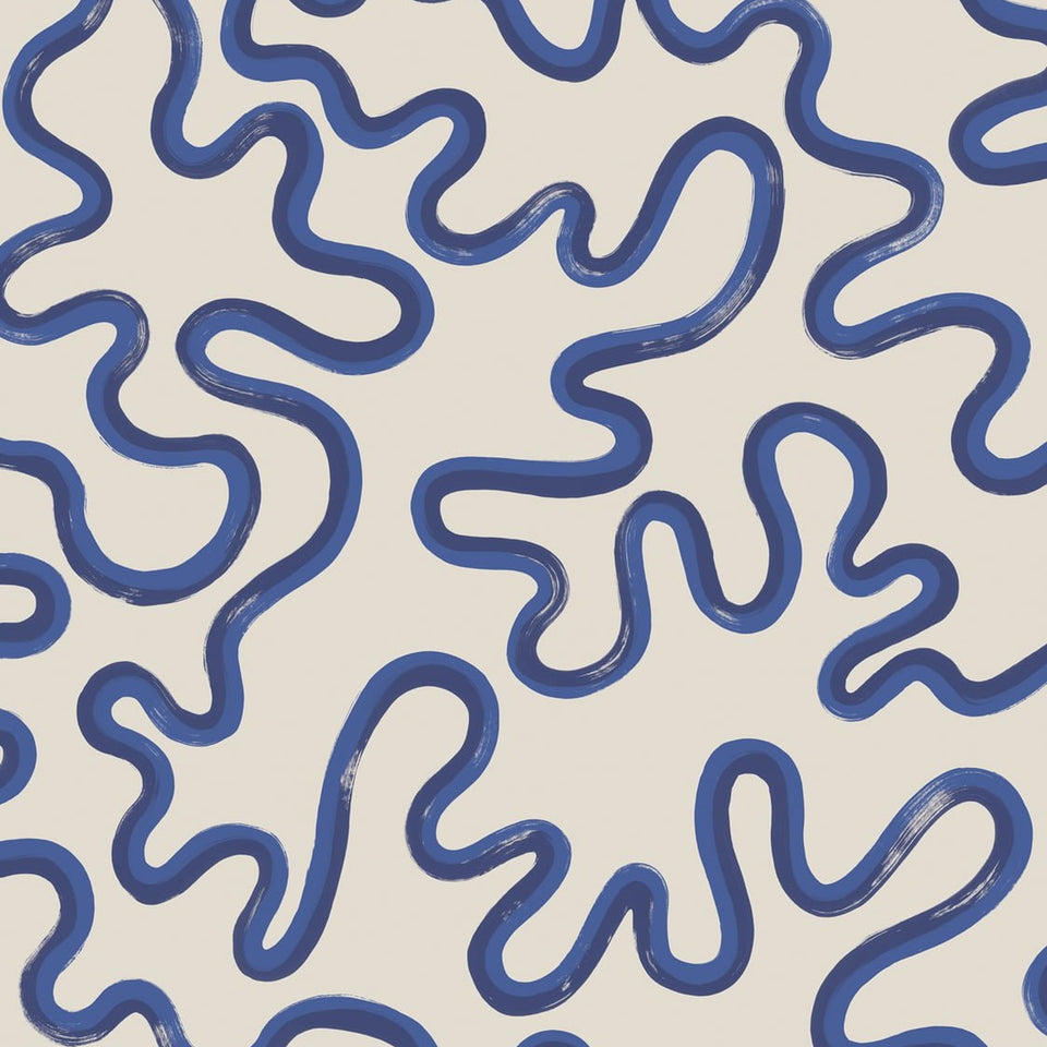 Rainforest Squiggle wallpaper in Navy & Cerulean on Stone by Cole & Son x Vivienne Westwood — design detail