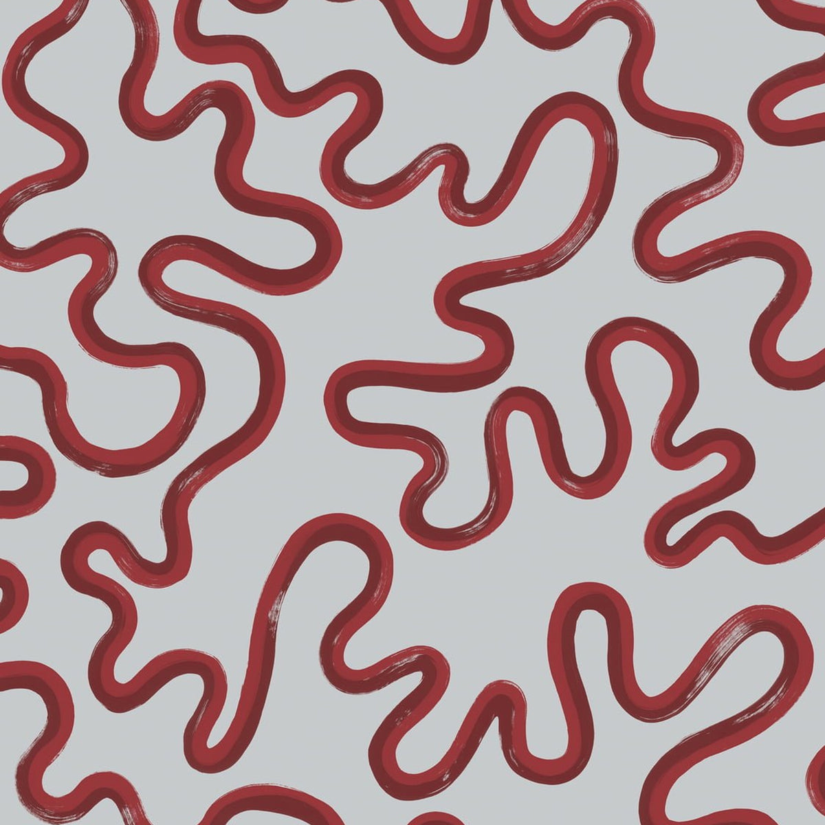 Rainforest Squiggle wallpaper in Rouge & Burgundy on Soft Blue by Cole & Son x Vivienne Westwood — design detail