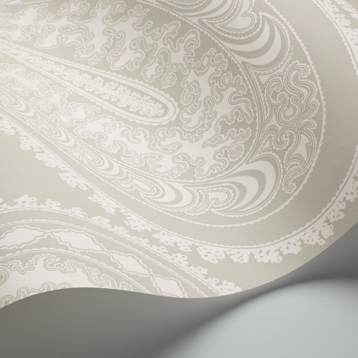Rajapur wallpaper in White on Soft Olive by Cole & Son — finish detail