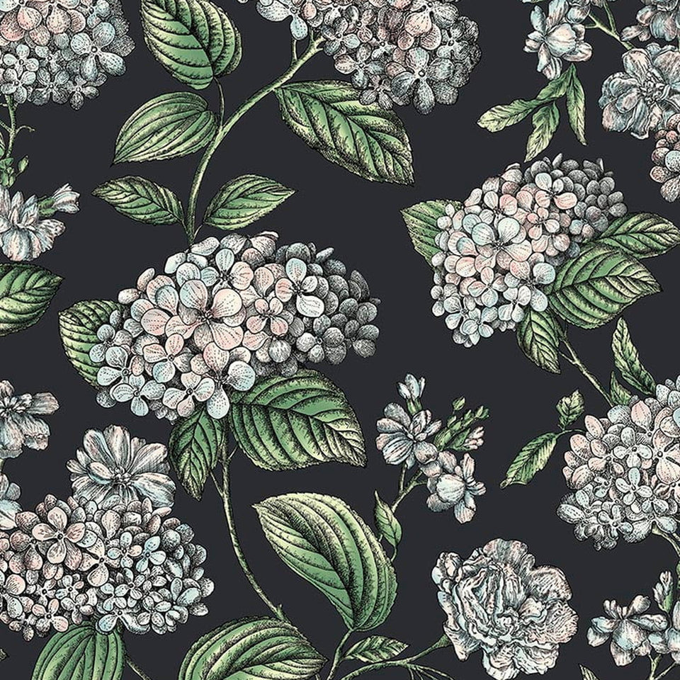 Ramo di Ortensia wallpaper in Pastel on Charcoal by Cole & Son — design detail