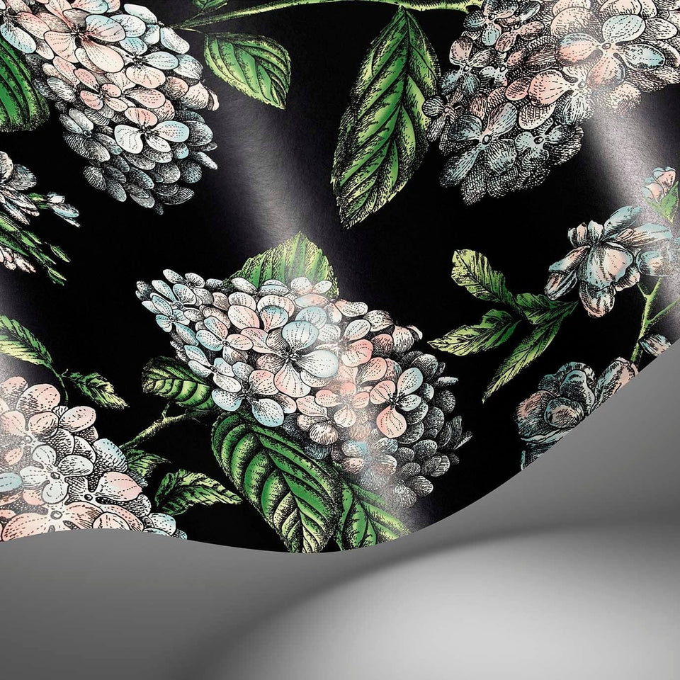 Ramo di Ortensia wallpaper in Pastel on Charcoal by Cole & Son — finish detail