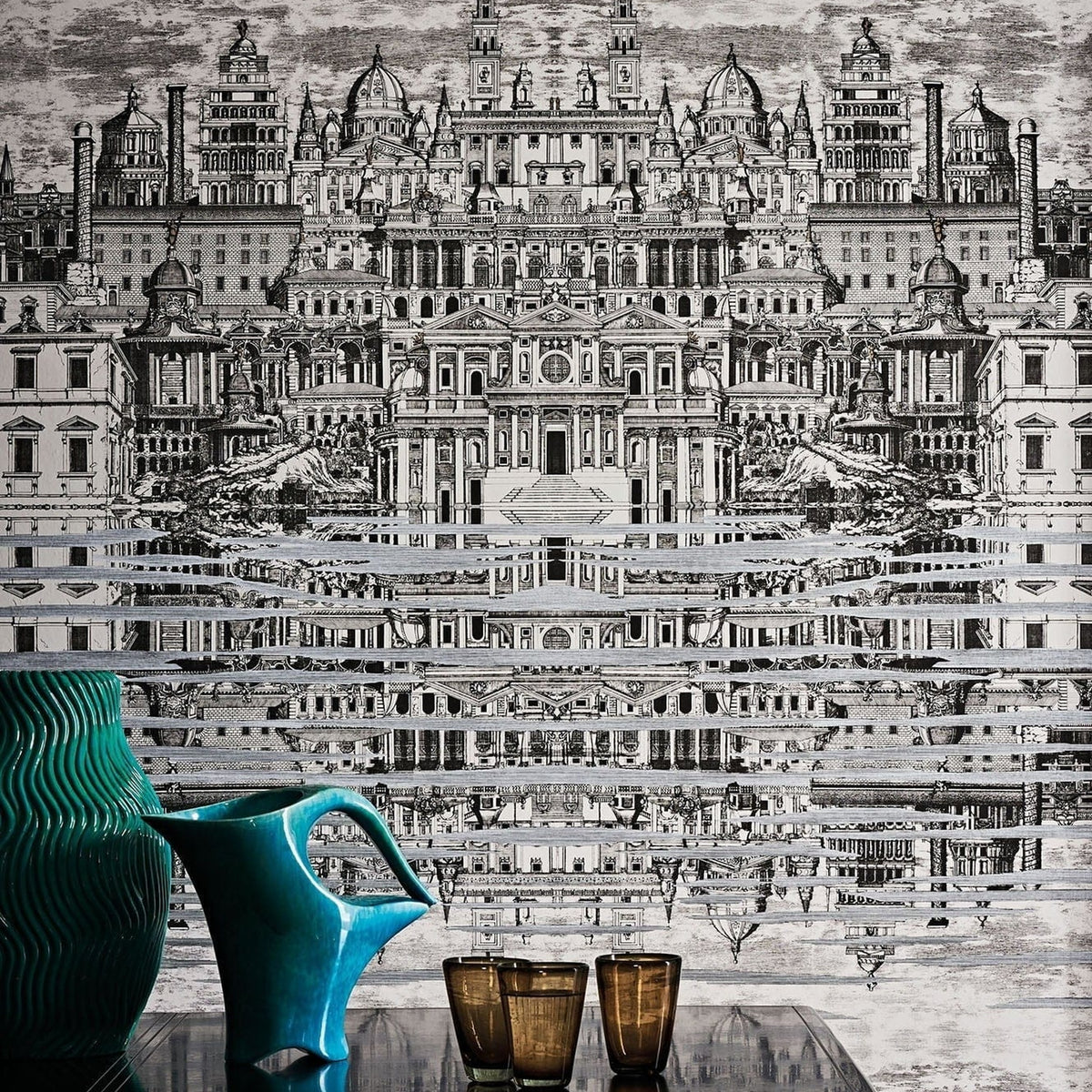 Riflesso wallpaper in Black & White by Cole & Son — room detail