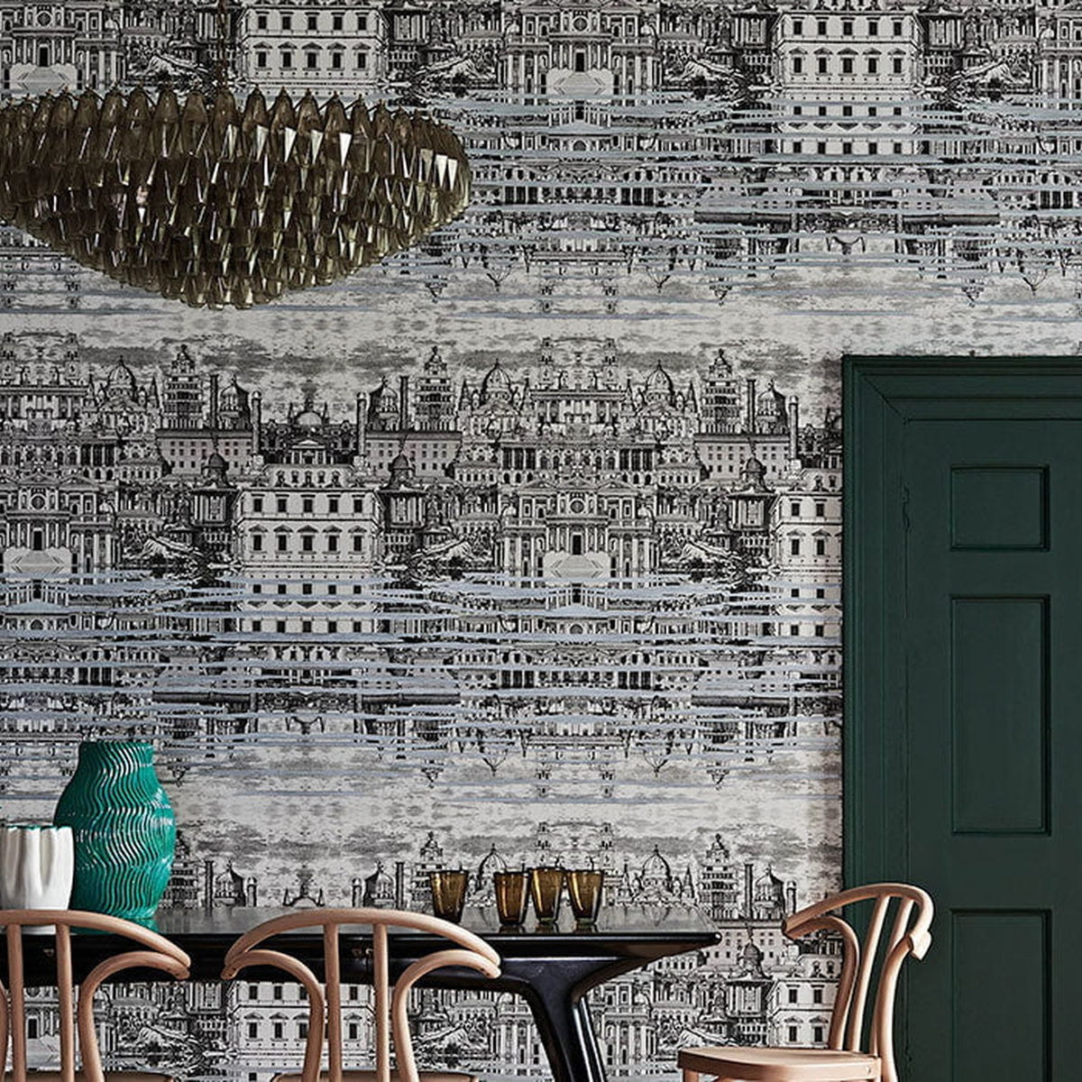 Riflesso wallpaper in Black & White by Cole & Son — room detail