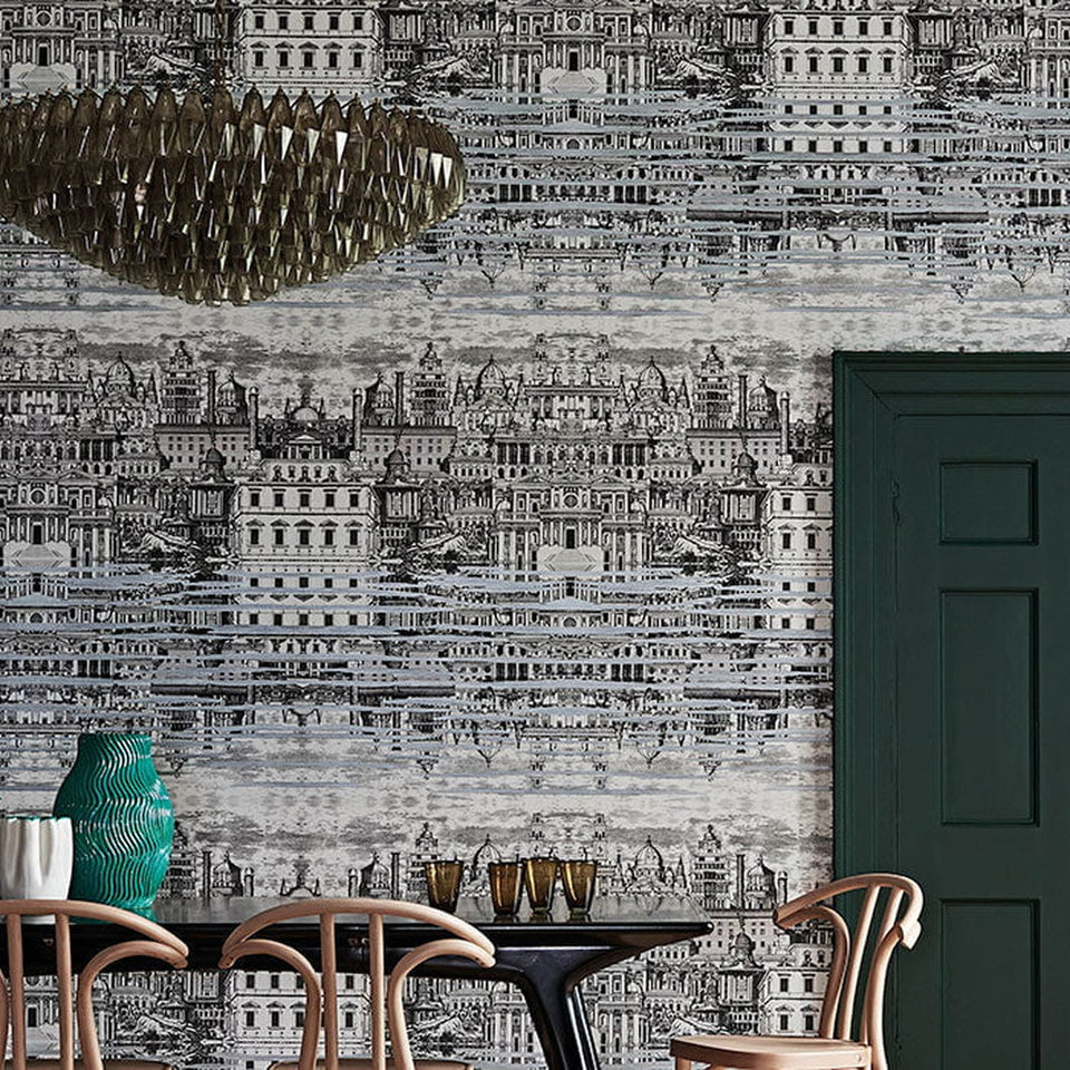 Riflesso wallpaper in Black & White by Cole & Son — room detail