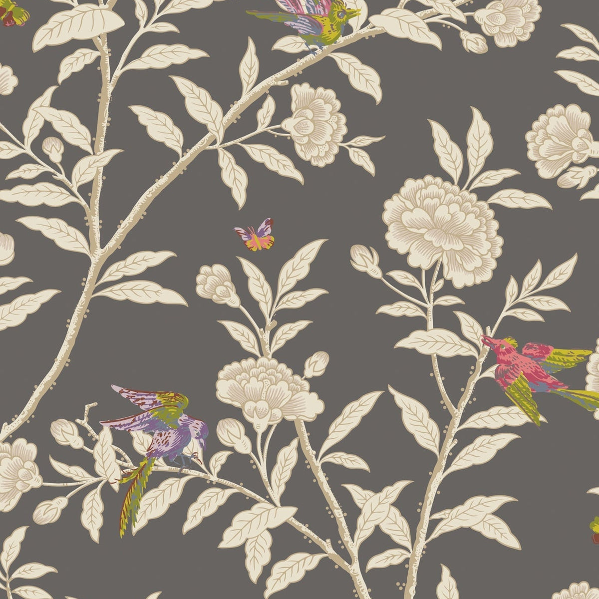 Roseberry with Birds wallpaper in Soft Charcoal by Cole & Son — design detail