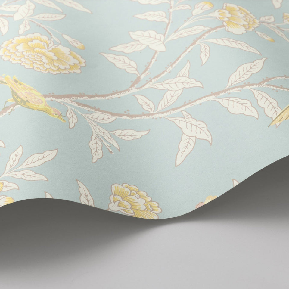 Roseberry with Birds wallpaper in Powder Blue by Cole & Son — finish detail