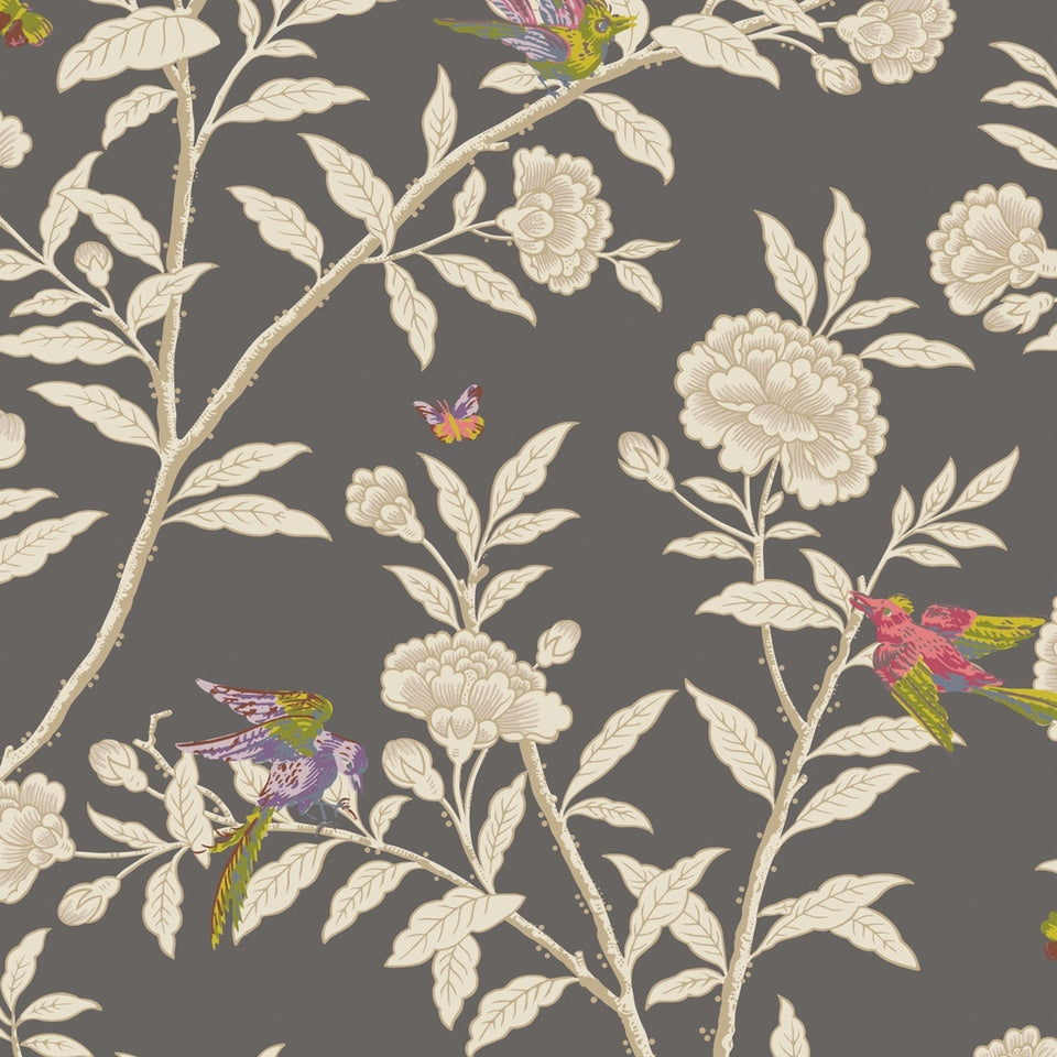 Roseberry with Birds wallpaper in Soft Charcoal by Cole & Son — design detail