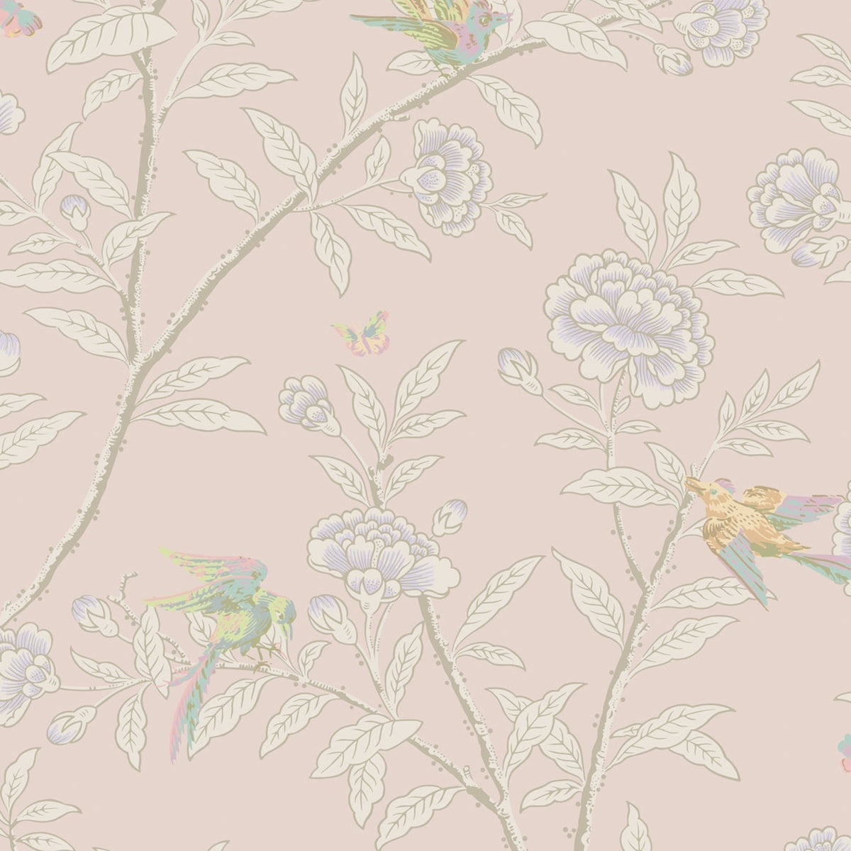 Roseberry with Birds wallpaper in Shell Pink by Cole & Son — design detail