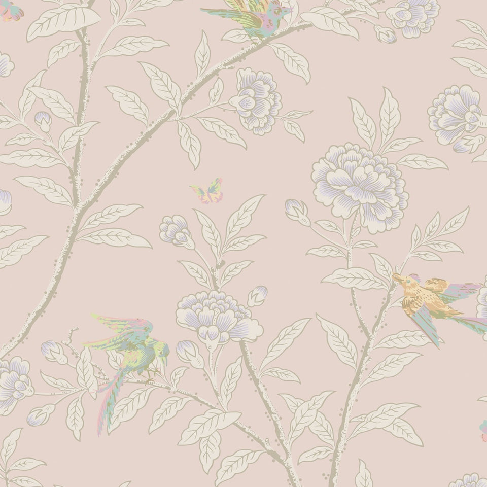 Roseberry with Birds wallpaper in Shell Pink by Cole & Son — design detail