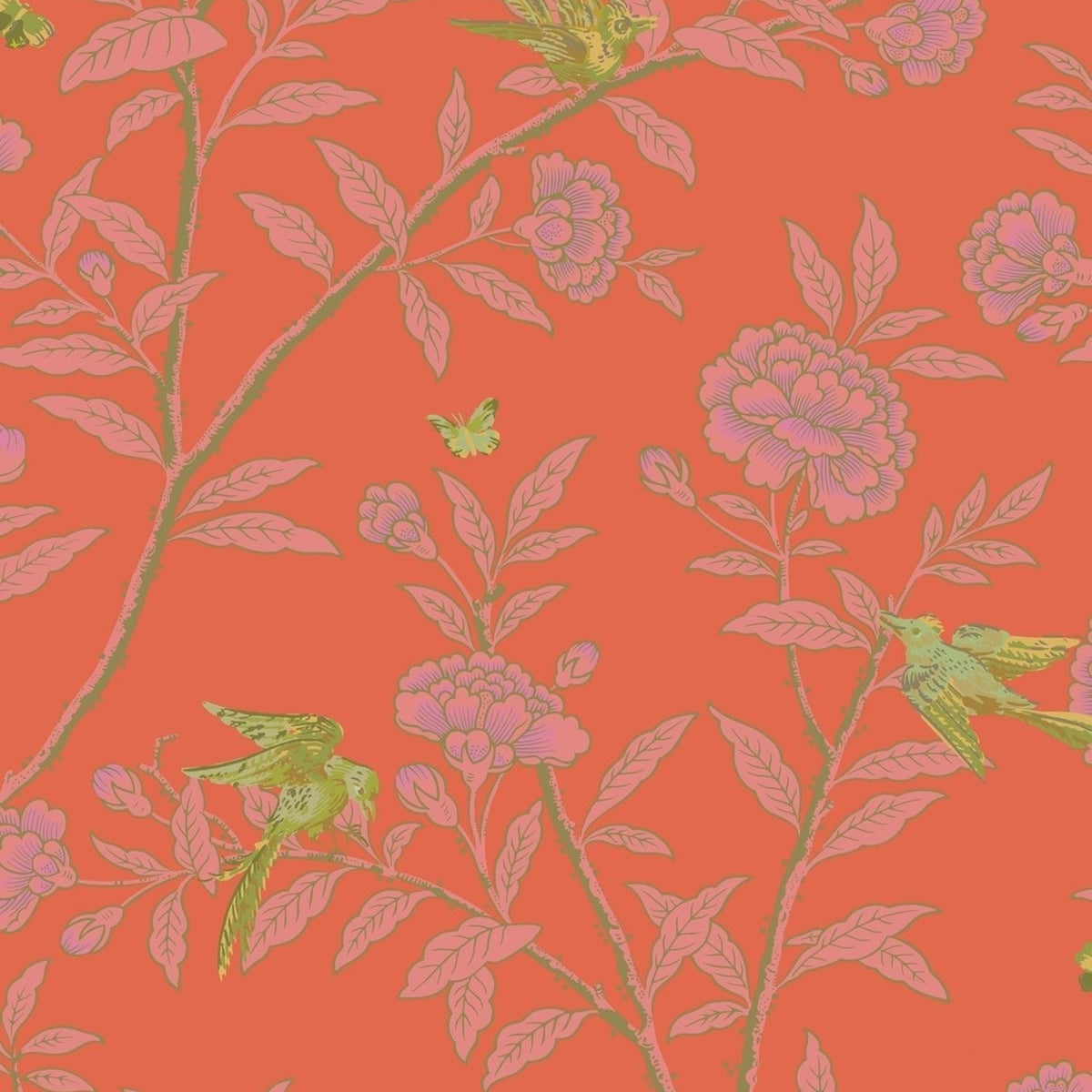 Roseberry with Birds wallpaper in Vermillion by Cole & Son — design detail