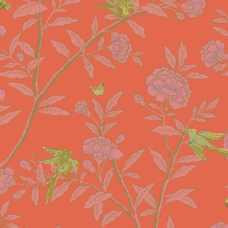 Roseberry with Birds wallpaper in Vermillion by Cole & Son — design detail