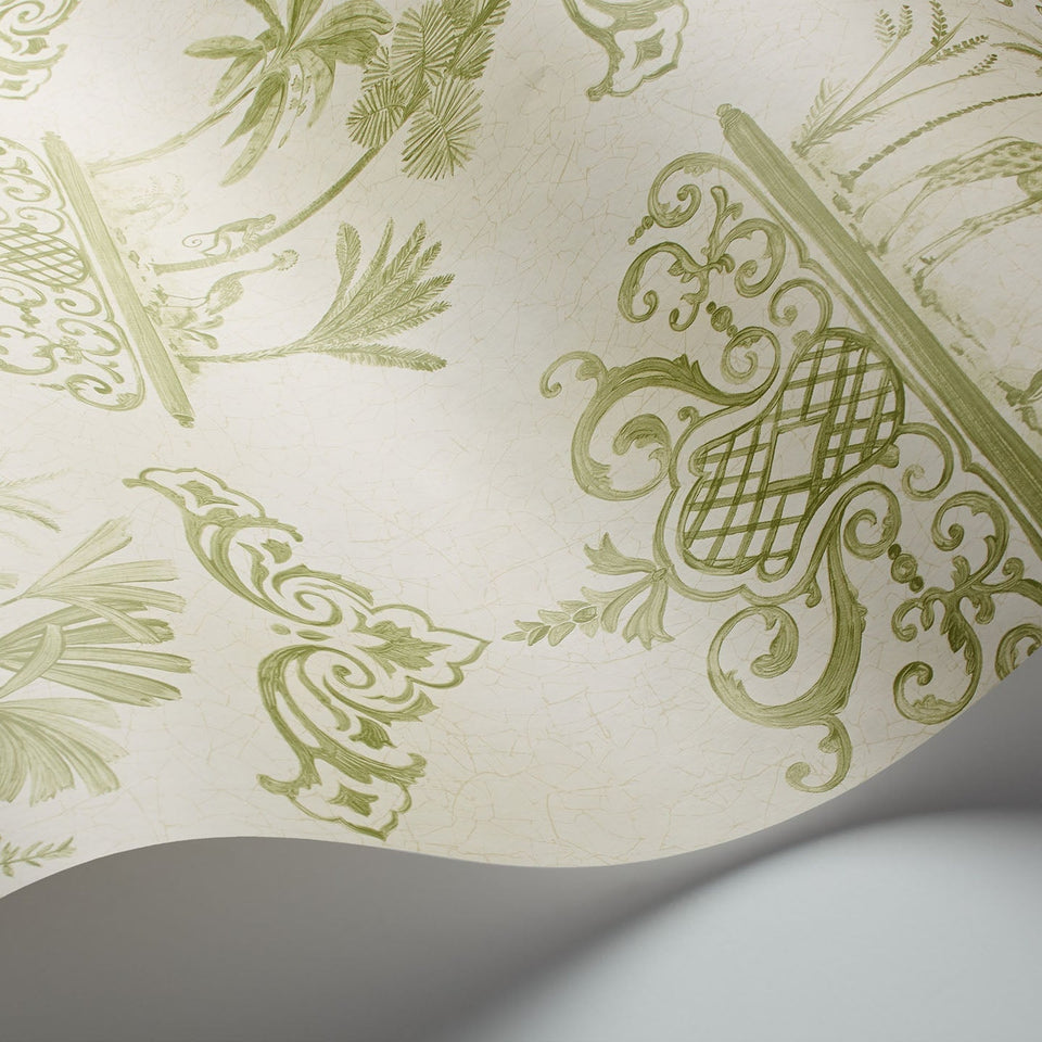 Rousseau wallpaper in Olive Green on Cream by Cole & Son — finish detail