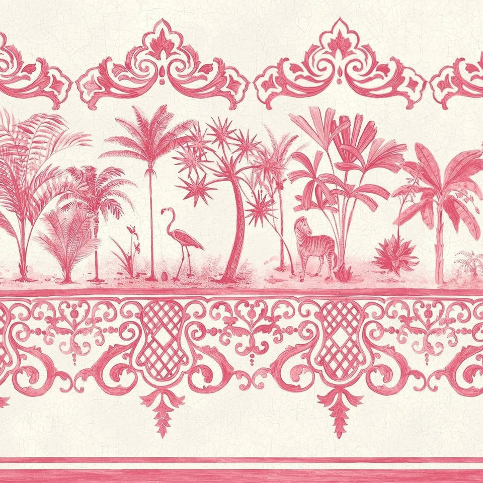 Rousseau Border by Cole & Son in Fuchsia on White, design detail