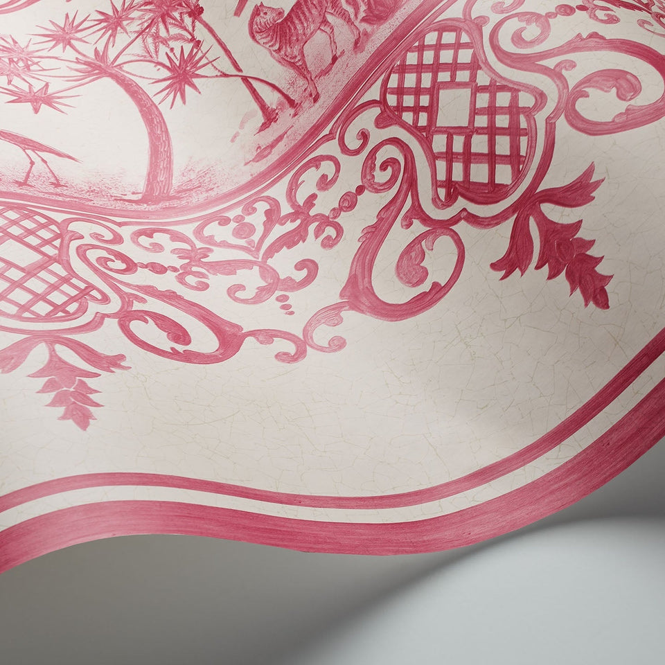 Rousseau Border by Cole & Son in Fuchsia on White, curved paper detail