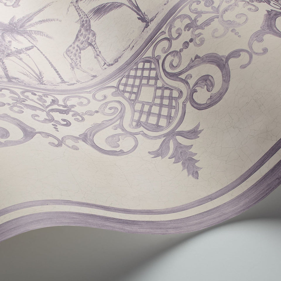Rousseau Border by Cole & Son in Mulberry on White, curved paper detail