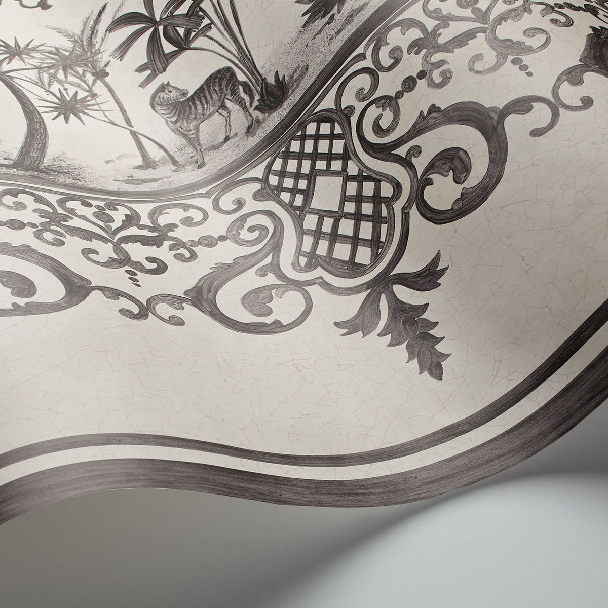 Rousseau Border by Cole & Son in Soot on Snow, curved paper detail