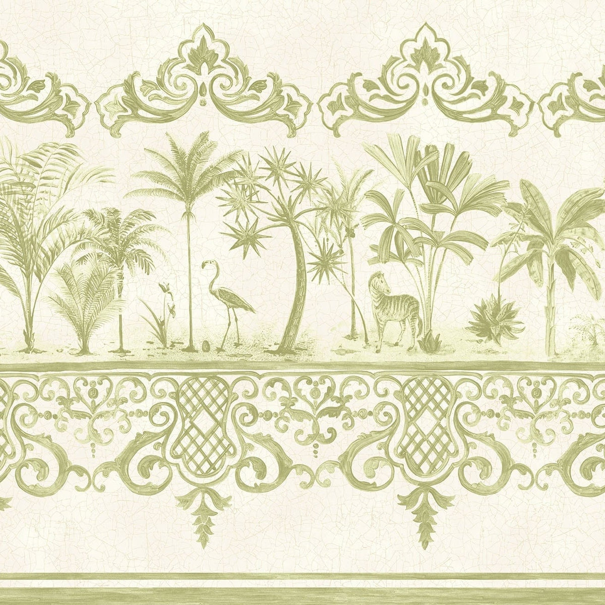 Rousseau Border by Cole & Son in Olive Green on Cream, design detail
