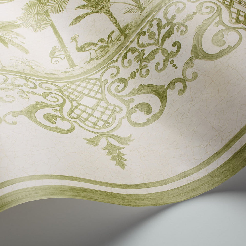 Rousseau Border by Cole & Son in Olive Green on Cream, curved paper detail