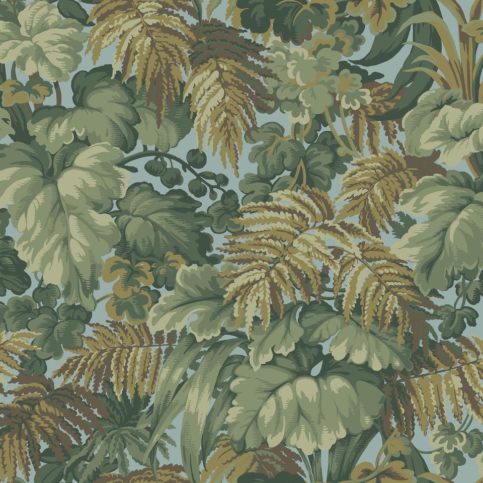 Royal Fernery wallpaper by Cole & Son in Khaki, Sage & Print Room Blue, design detail