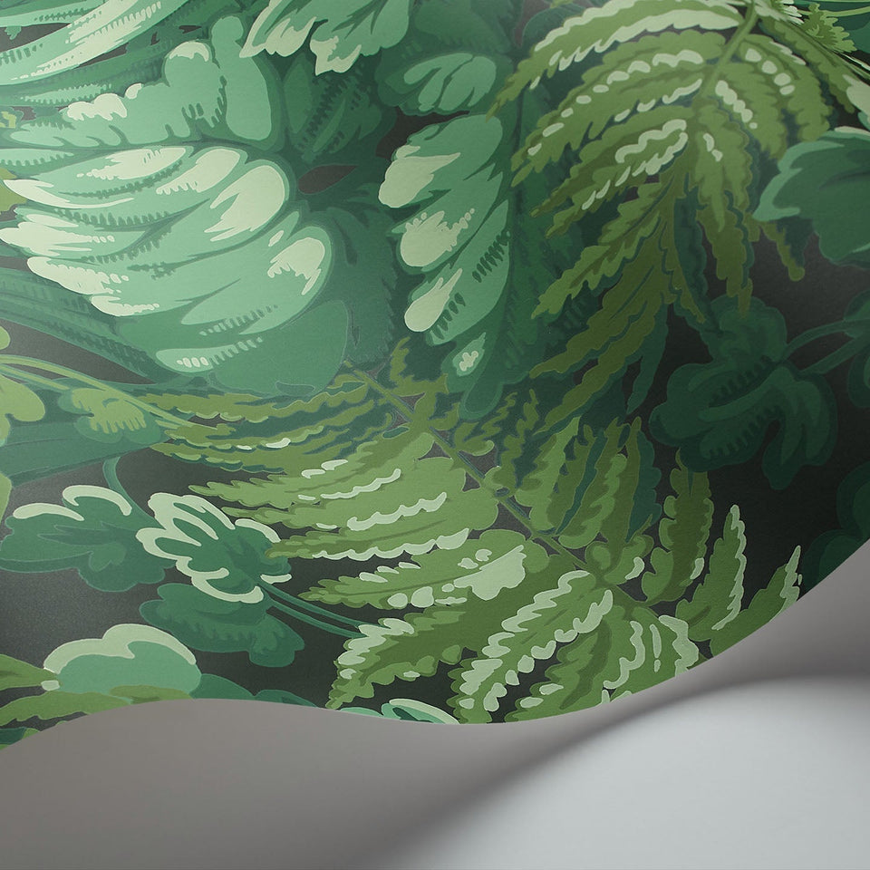 Royal Fernery wallpaper by Cole & Son in Forest Green, curved paper detail