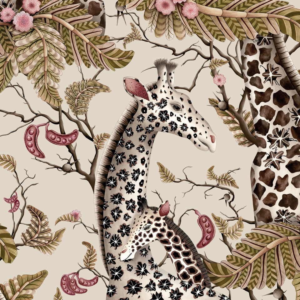 Royal Giraffe wallpaper by Cole & Son in Stone & Mulberry, design detail