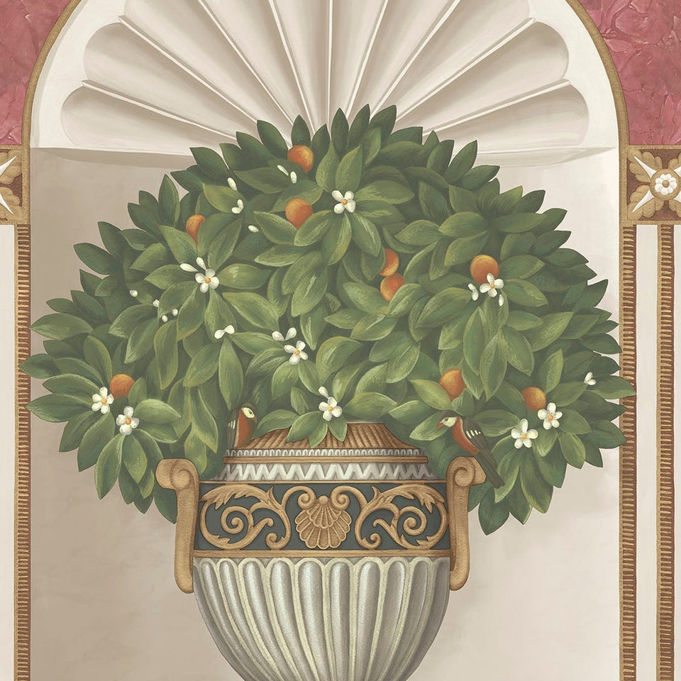 Royal Jardiniere wallpaper by Cole & Son in Spring Green & Rose on Stone, design detail