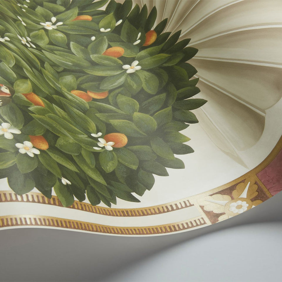 Royal Jardiniere wallpaper by Cole & Son in Spring Green & Rose on Stone, curved paper detail