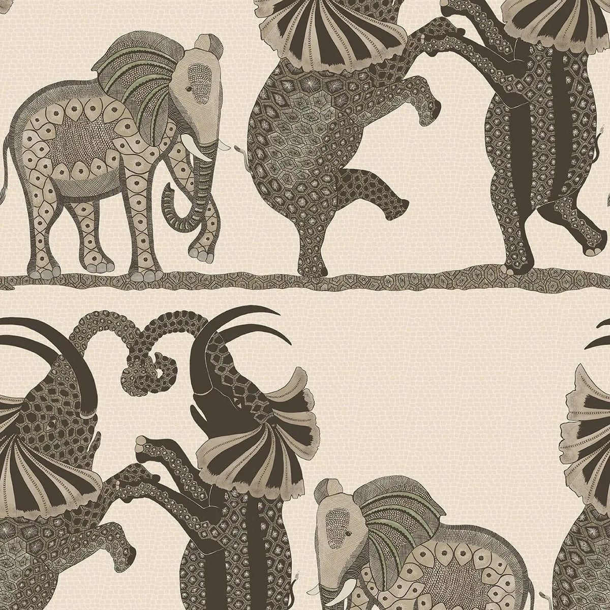 Safari Dance wallpaper by Cole & Son in Linen & Charcoal on Parchment, design detail
