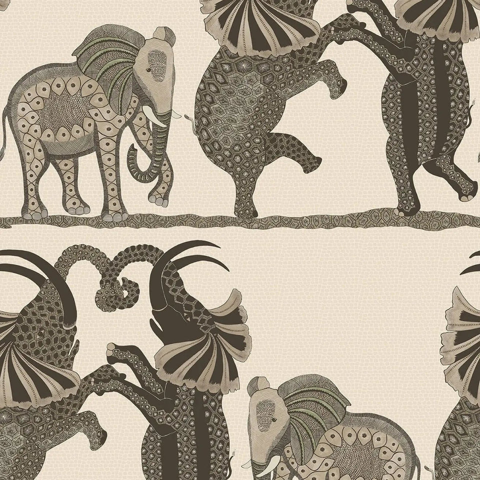 Safari Dance wallpaper by Cole & Son in Linen & Charcoal on Parchment, design detail