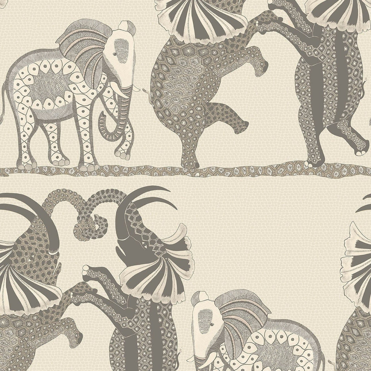 Safari Dance wallpaper by Cole & Son in Parchment & Soot on Stone, design detail