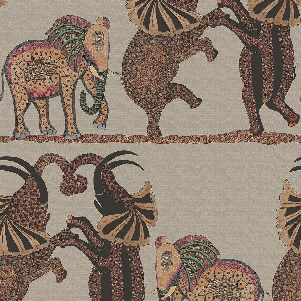 Safari Dance wallpaper by Cole & Son in Ginger & Red on Linen, design detail