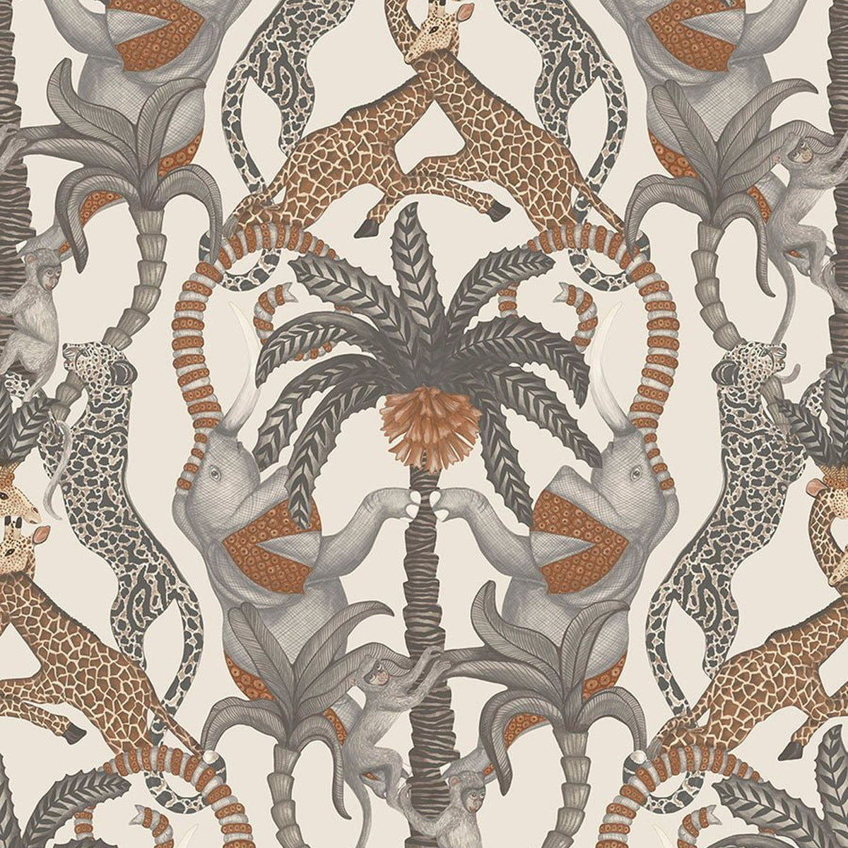 Safari Totem wallpaper by Cole & Son in Ginger & Taupe on Parchment, design detail