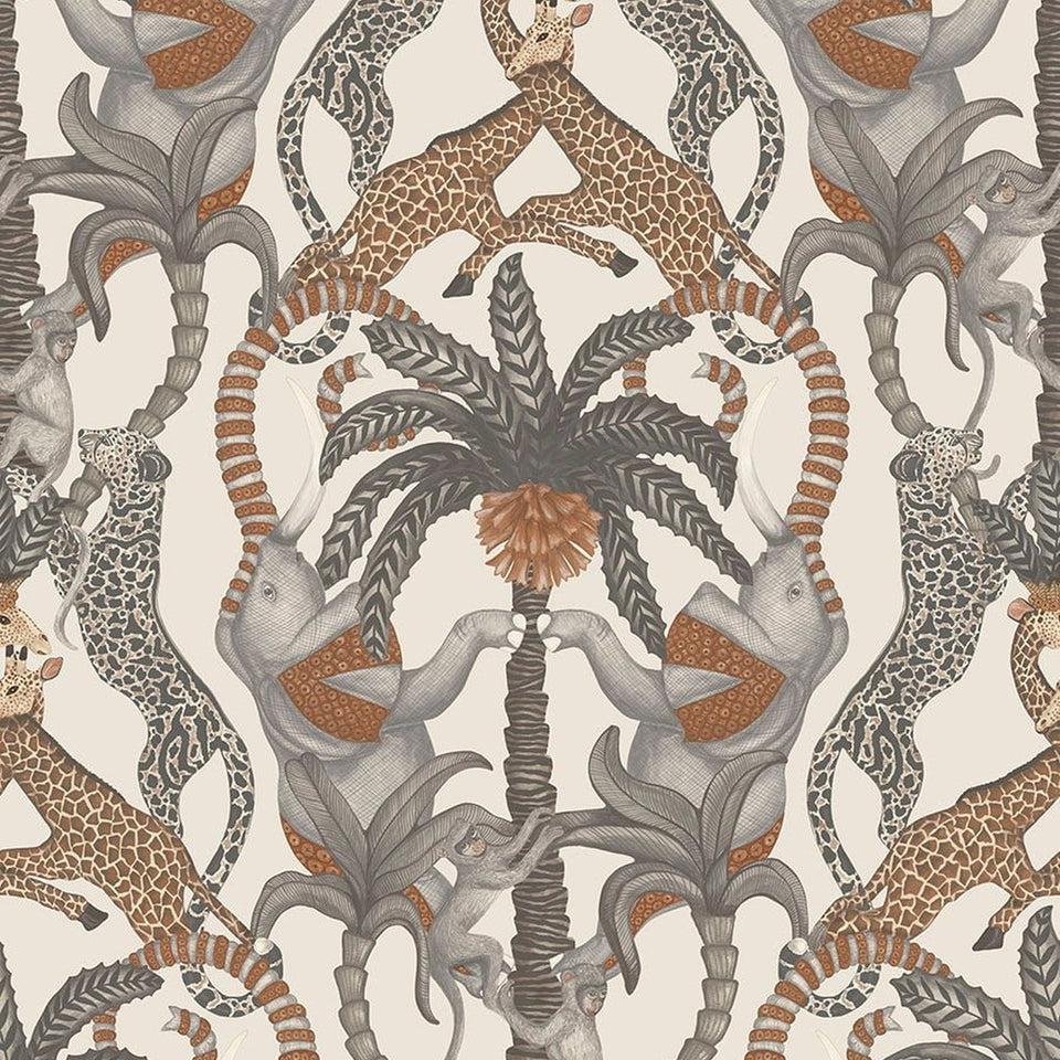Safari Totem wallpaper by Cole & Son in Ginger & Taupe on Parchment, design detail