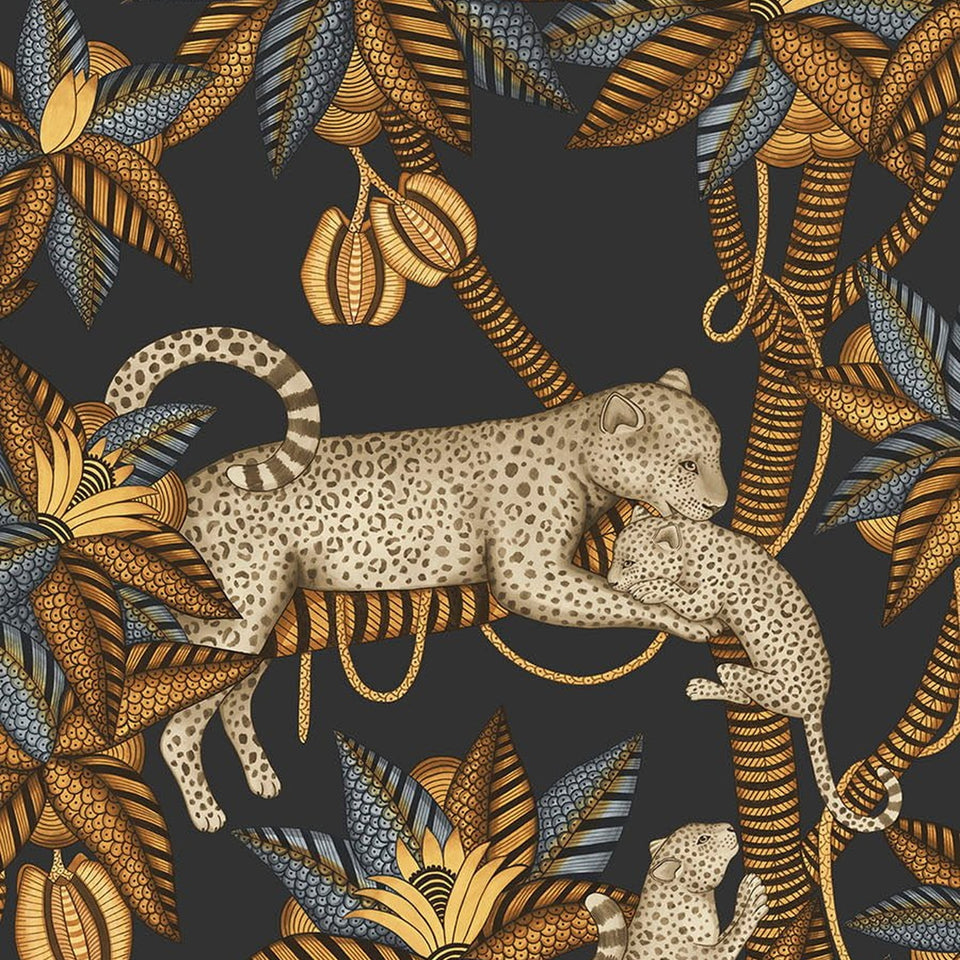 Satara wallpaper by Cole & Son in Burnt Orange & Sand on Black, design detail
