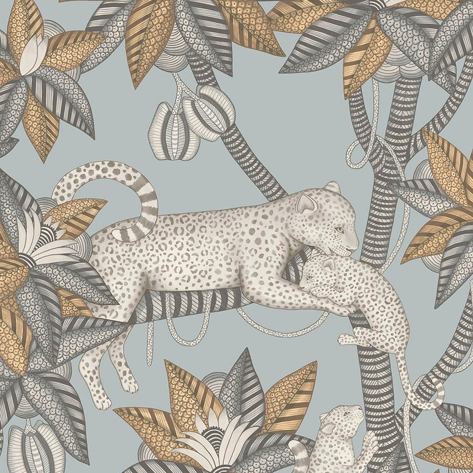 Satara wallpaper by Cole & Son in Slate & White Mica on Print Room Blue, design detail